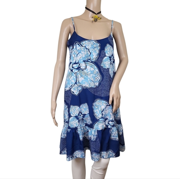 Jean-Pierre Klifa Hibiscus Dress Tropical Bloom Ocean - Picture 1 of 4